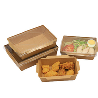 Boîte alimentaire écologique, vente en gros, emballage en papier kraft jetable, boîte à déjeuner avec couvercle transparent