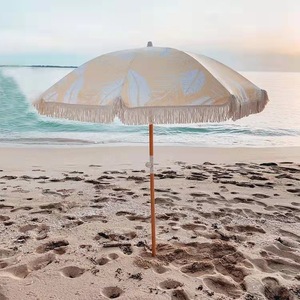 Portable Lightweight Wood Beach Parasol <strong>Umbrella</strong> Boho Vintage Style with Fringe Tassels UV50 Protection Popular USA Australia <strong>UK</strong> - Product Image 5