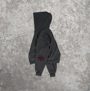 Sudadera con capucha de gran tamaño con cremallera lavada con ácido bordada y hombros caídos, ropa de calle pesada de algodón 100% para hombre - Product Image 4