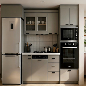 Mini-cuisine moderne pour projets hôteliers et appartements : Meubles de cuisine en acrylique pour petits espaces avec évier, robinet et accessoires de charnières - Product Image 2