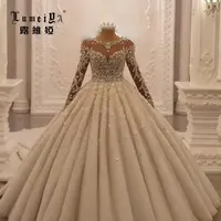 Vestidos de noiva de casamento de luxo com padrões dourados miçangas de cristal renda vestido de noiva vestido de noiva