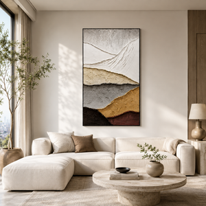 Dipinto a Olio di Paesaggio Neutro con Cornice in Legno 3D Testurizzato, Arte Murale Personalizzabile, Decorazione Minimalista Moderna, Opera d'Arte Dipinta a Mano - Product Image 2