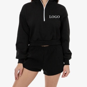 OEM Y2K algodón media cremallera recortada Sudadera con capucha bordado personalizado Puff impreso gota hombro Boxy ajustado Sudadera con capucha y sudadera para mujer - Product Image 4