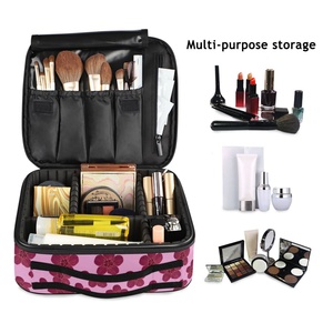 Hawaiian Pink Hau Flower Custom Print <b>Square</b> Professional Artist Makeup Case Small Makeup Train Case with <b>Adjustable</b> Dividers - Product Image 3