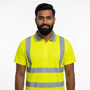 Polo de travail unisexe à manches courtes, haute visibilité, réfléchissant, respirant, polyester/coton, neuf, pas cher, livraison immédiate - Product Image 1