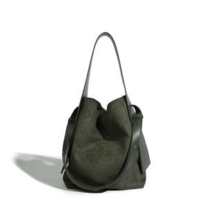 <b>Suede</b> patchwork <b>bucket</b> <b>bag</b>, ladies' large capacity shoulder <b>bag</b>, leather shoulder strap fashion women's <b>bag</b> - Product Image 3