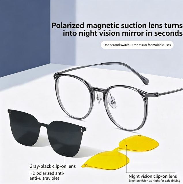 Trendy Fashion Magnetic Clip on Sunglasses Custom Logo Polarized Sunglasses Optical Glasses Frame Unisex Style