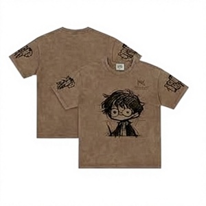 T-shirt Marron Oversize Respirant pour Homme en Coton à Manches Courtes Col Rond Imprimé Dessin Animé Décontracté Coupe Ajustée - Product Image 5