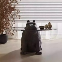 Table Basse Zayshine Hippos en Verre avec Plateau en Verre et Base en Fibre de Verre, Style Minimaliste Italien, Circulaire, Noire – Meuble de Salon