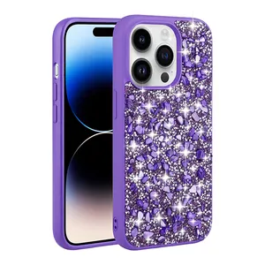 Bulk Bling TPU PC Mobile Phone Case Shining Glitter Luxury Shockproof TPU PC Phone Cover Case For IPhone 15