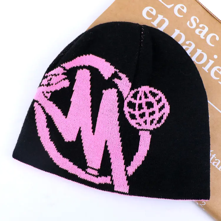Hengxing Design double face femmes hiver chaud jacquard personnalisé logo bonnets tricotés