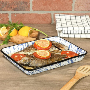 42cm Restaurant Enamelware Roasting Pan Classic Rectangular Personalized logo Enamel <strong>Hamburger</strong> Serve <strong>Baking</strong> Tray with Black Rim - Product Image 6
