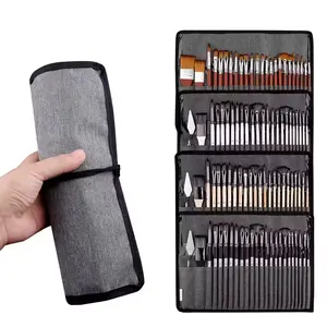 Bomeijia 24 pcs Paint Brush Set with Canvas Roll and Palette Knife For oil Painting High quality Brush Set