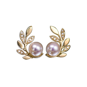 Orecchini a Perno Stile Francese con Foglie e Perle, Eleganti Gioielli per Donne - Product Image 5