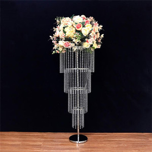 <span class=keywords><strong>Moderno</strong></span> Supporto per Fiori in Metallo Argentato a 3/4 Livelli con Tenda di Perline Acriliche per <span class=keywords><strong>Centrotavola</strong></span> Matrimoniale e Decorazione Corridoio - Product Image 1