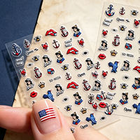 Autocollants pour ongles 5D en relief, motif marin vintage, ancre, auto-adhésifs, rétro, DIY, décorations pour manucure, nail art