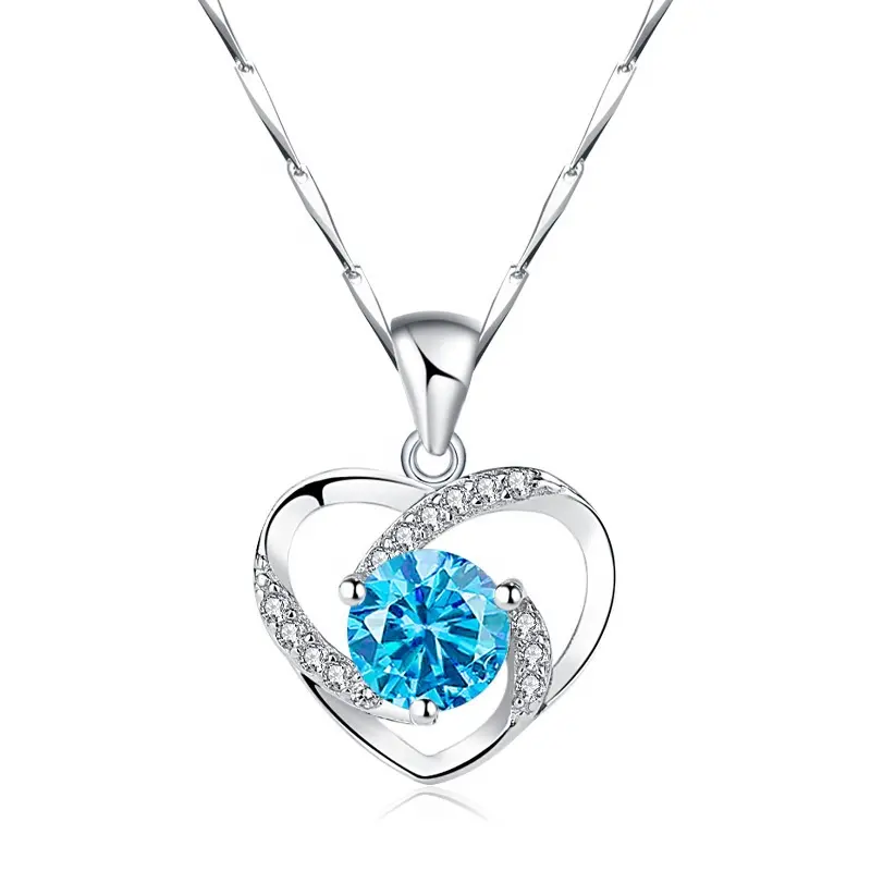 Modeschmuck blauer Kristall-Hanhänger Endlose Liebe 925 Sterling-Silber-Amethisth-Herz-Form Anhänger-Halsband