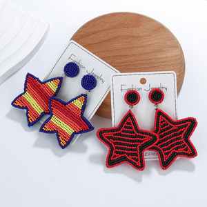 Woven Earrings Creative Gradient Pentagram <b>Color</b> Rice <b>Beads</b> Pendant Earrings for Women Uionen 1866 - Product Image 1