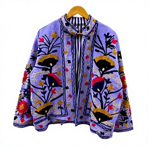 Women's Top Trendy Suzani Velvet Cotton Finished Embroidered Bohemian Winter Stand <b>Reversible</b> <b>Jacket</b> Regular Resort Wear Gift - Product Image 1