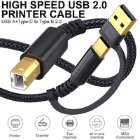 Kabel Printer USB 2-in-1 USB B ke USB C/A Kabel Printer Kecepatan Tinggi Kabel MIDI Jalinan Nilon Kompatibel dengan HP/Dell