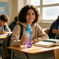 Bouteille d'eau en PP anti-fuite avec options de parfum et paille pour adultes, camping, randonnée et école - Prête à l'emploi, compatible lave-vaisselle