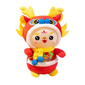 2024 Ano Novo Dragão Sorte Chinês Brinquedo De Pelúcia Kawaii Red Dragon Mascote Boneca De Pelúcia Recheado Para Crianças Presente De Ano Novo
