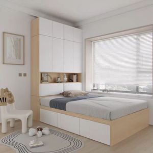 Lit tatami multifonctionnel tout-en-un avec armoire semi-haute, ensemble de chambre d'enfant avec étagère de rangement pour l'école, le centre commercial, petit modèle - Product Image 1