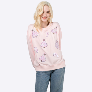 Logo personnalisé Vente en gros <span class=keywords><strong>Pull</strong></span>-over <span class=keywords><strong>de</strong></span> créateur avec broderie pailletée <span class=keywords><strong>de</strong></span> <span class=keywords><strong>Noël</strong></span> pour femmes Sweat-shirt à capuche surdimensionné Fabricants - Product Image 5