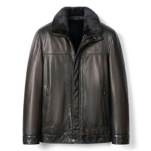 Giacca in Pelle <span class=keywords><strong>da</strong></span> <span class=keywords><strong>Uomo</strong></span> Formale con Cappuccio e Fodera in <span class=keywords><strong>Visone</strong></span>, Colletto Rovesciato, Chiusura a Cerniera, Impermeabile, Ecologica, per l'Inverno, Vendita all'Ingrosso - Product Image 5