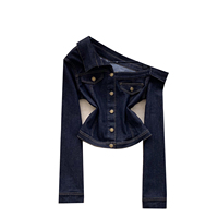 Chemisier en jean asymétrique vintage à une épaule et manches longues pour femme, collection automne 2026, coupe ajustée, design unique