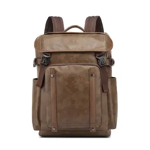 Mochila escolar de couro vegan, nova mochila masculina feita em couro, ideal para viagens e escola