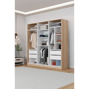 Armario Moderno Convertible KALE de 6 Puertas, Gabinete con Espejo Sonomo, 4 Cajones, 13 Estantes, Almacenamiento Plegable para Ropa, para Taller - Product Image 5
