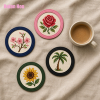 YY DIY Sous-verres ronds en cuir PU à finition autonome pour broderie au point de croix, tapis de tasse créatifs vierges à faire soi-même