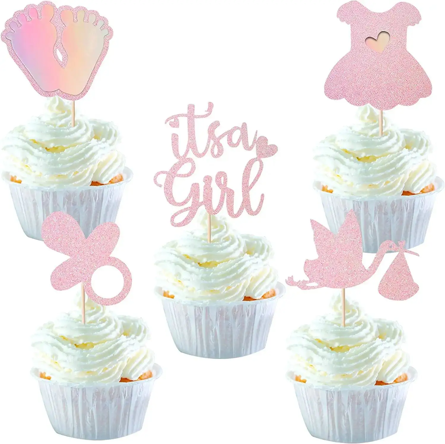 Ele é uma menina toppers cupcake vestido com glitter arco lua vestido bebê cupcake picks para sexo revelado chá de bebê menina festa de aniversário