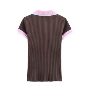 2025 estate nuovo stile Casual da donna a manica corta <span class=keywords><strong>con</strong></span> cuciture sottili <span class=keywords><strong>in</strong></span> <span class=keywords><strong>maglia</strong></span> <span class=keywords><strong>con</strong></span> un semplice Design <span class=keywords><strong>in</strong></span> <span class=keywords><strong>pizzo</strong></span> di fornitura transfrontaliera - Product Image 3