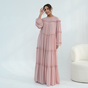 Loriya 2026 Nouvelle Robe Musulmane Vêtements Islamiques Femme Abaya Robes Modestes É<span class=keywords><strong>l</strong></span>égantes en Mousseline de Soie Robe Longue à Volants Superposés pour Femme - Product Image 6