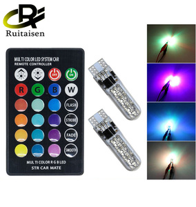 T10 W5W Đèn LED Nêm Bên Hông Xe Hơi Bằng Silicon RGB 5050 6SMD Đèn Đọc Sách Vòm Đèn Nhấp Nháy Nhấp Nháy 12V + Điều Khiển Từ Xa - Product Image 2