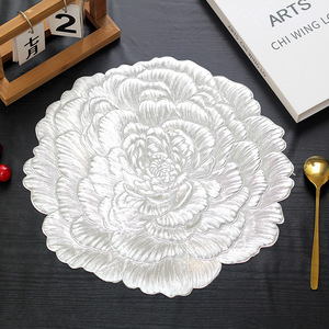 Set <span class=keywords><strong>de</strong></span> table rond en vinyle gaufré creux <span class=keywords><strong>de</strong></span> 38 cm, finition électroplaquée or champagne/argent/or rose/cuivre - Product Image 2