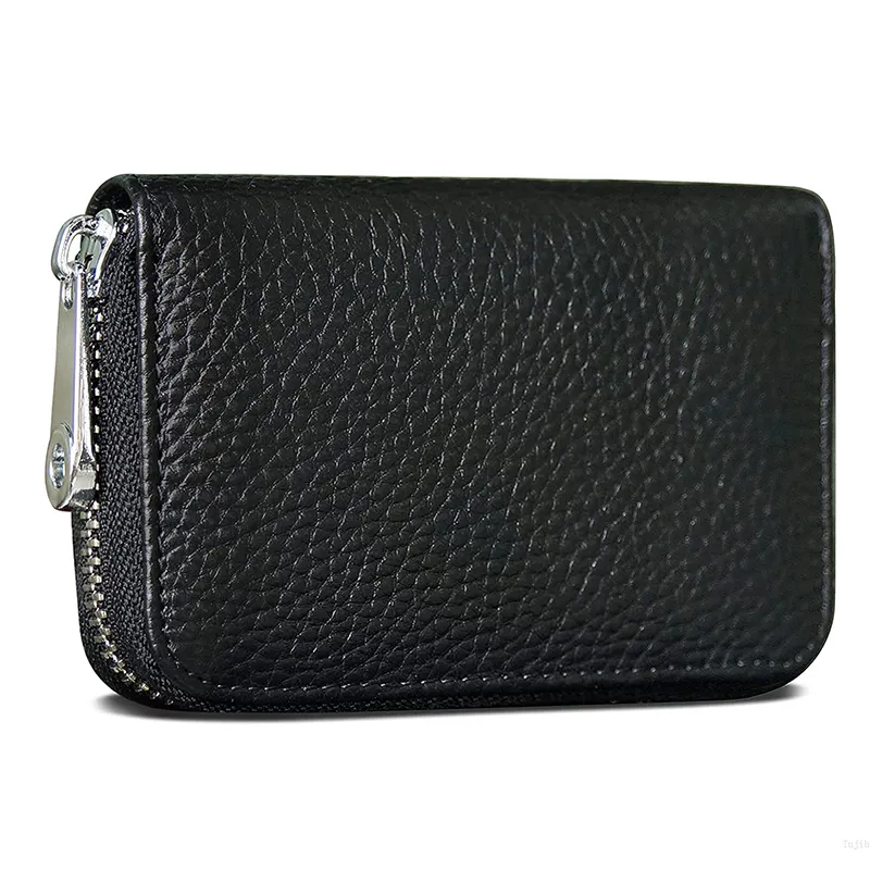 Credit Card Holders Women Men RFID Blocking Genuine Leather Wallet Purse With Zipper Compact Slim Blocked Zip Wallets Case