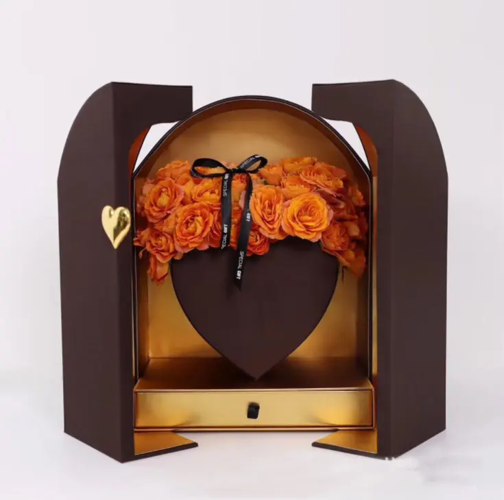새로운 유명한 골드 하트 상자 패션 서랍 꽃 상자 발렌타인 선물 상자