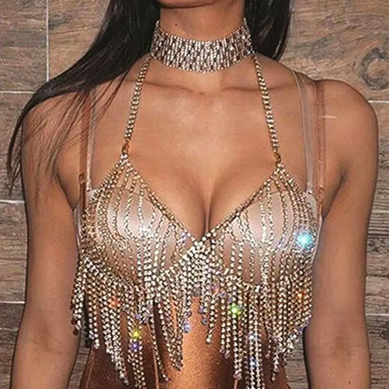 Necklace Harness Slave Crystal Chest Body Chain Bra Jewelry Rhinestone Stylish 
