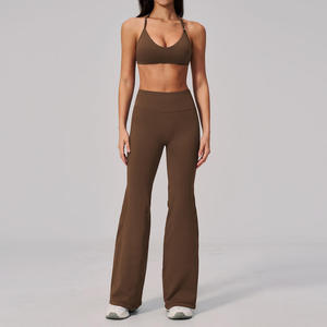 Conjunto Deportivo JY con Logotipo Personalizado para Mujer, Sujetador Deportivo sin Costuras con Espalda Descubierta, Pantalones Anchos <span class=keywords><strong>de</strong></span> Secado Rápido con Efecto Levanta Glúteos, para Yoga y Fitness al Aire Libre - Product Image 6