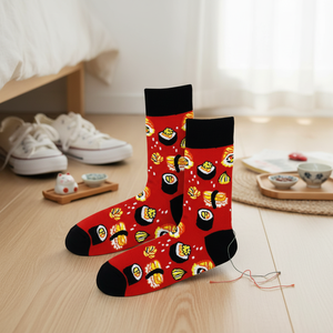 Colorful Ankle <b>Socks</b> Floral Embroidery Print Jacquard Logo Design Light Breathable Red Rolls Sushi for Daily Use One Fits Most - Product Image 3