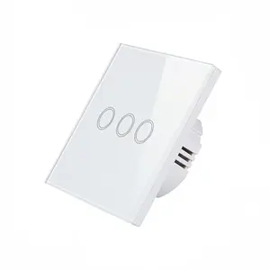 Eu AC100-240V Tempered Black White Crystal Glass Touch Switch Panel Wall Light Sensor Button 1/2/3 Gang 10A Interruptor