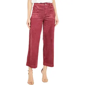 Calças jeans redondas femininas, calça cropped de cintura alta vermelha rosa