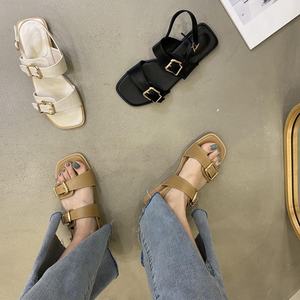 2021ใหม่รองเท้าแตะส้นแบนสไตล์โรมันพร้อมสายรัดรองเท้าชายหาดลึกแบบลำลองหัวเข็มขัดบนริมทะเลสำหรับฤดูร้อน - Product Image 3