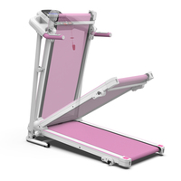 Tapis de course électrique portable rose pour la maison, pliable et plat, avec test de fréquence cardiaque
