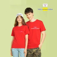 T-shirt en pur coton pour le commerce extérieur, col rond, logo personnalisé, chemise publicitaire, uniforme de travail, sur mesure, taille européenne, manches courtes