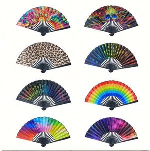 Abanico de Mano de Bambú Premium de 23 cm, Diseño de Leopardo Arcoíris Tallado, Nuevo, Portátil, para Negocios, Música, Fiestas con Estilo Floral - Product Image 6