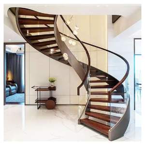 ACE Pasamanos de barandilla personalizados Villa prefabricada Escalera curva de madera de hierro forjado Apartamento interior moderno - Product Image 5